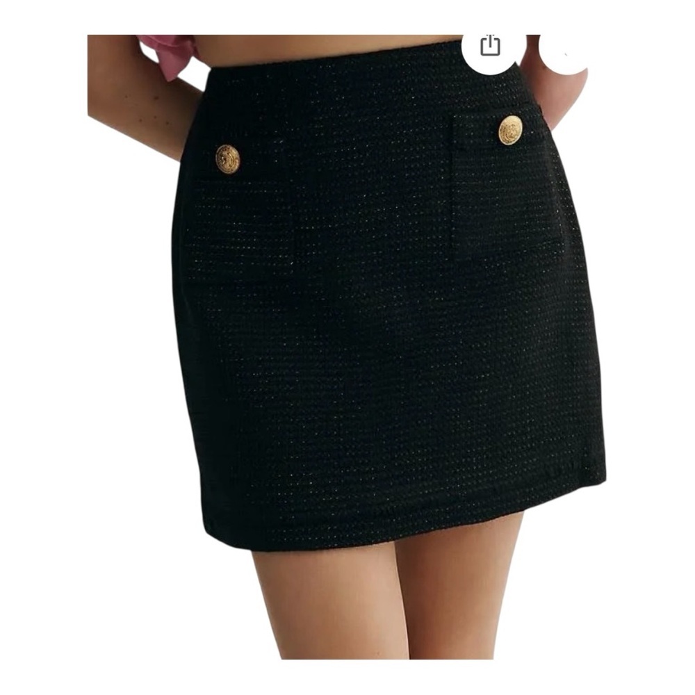 Bishop + Young Cavalli Black Tweed Mini Skirt with Gold Button- XS - Picture 1 of 9